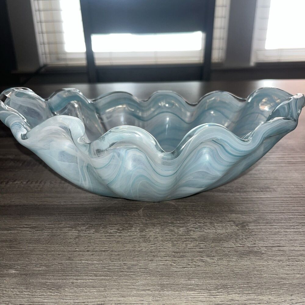 Italian Murano Style Art Glass Candle Holder Blue Swirl - Antonio Tammaro Group